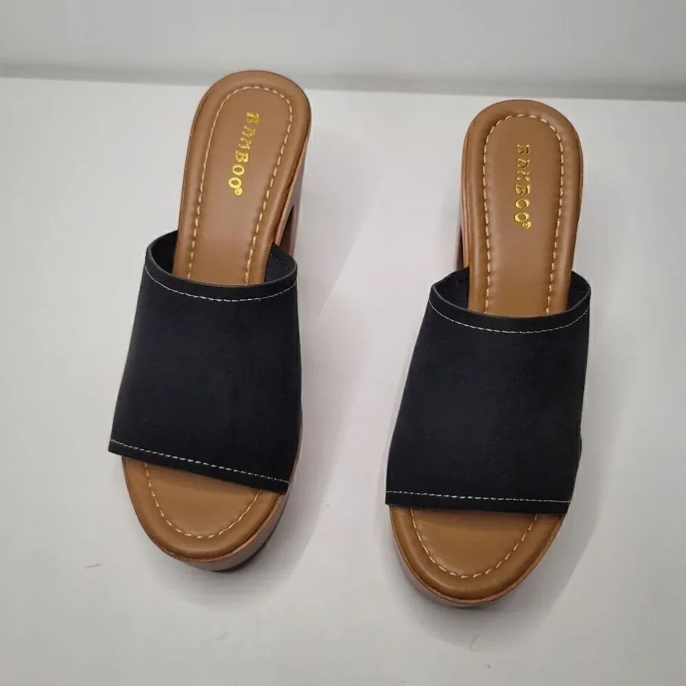 Bamboo black platform sandal  - Picture 3 of 9
